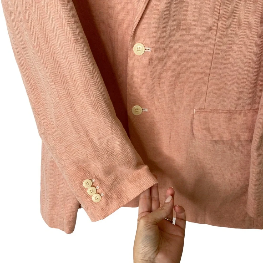 Nautical Linen Derby Sports Coat Blazer Coral Country Club Preppy Resort Medium - Picture 5 of 10